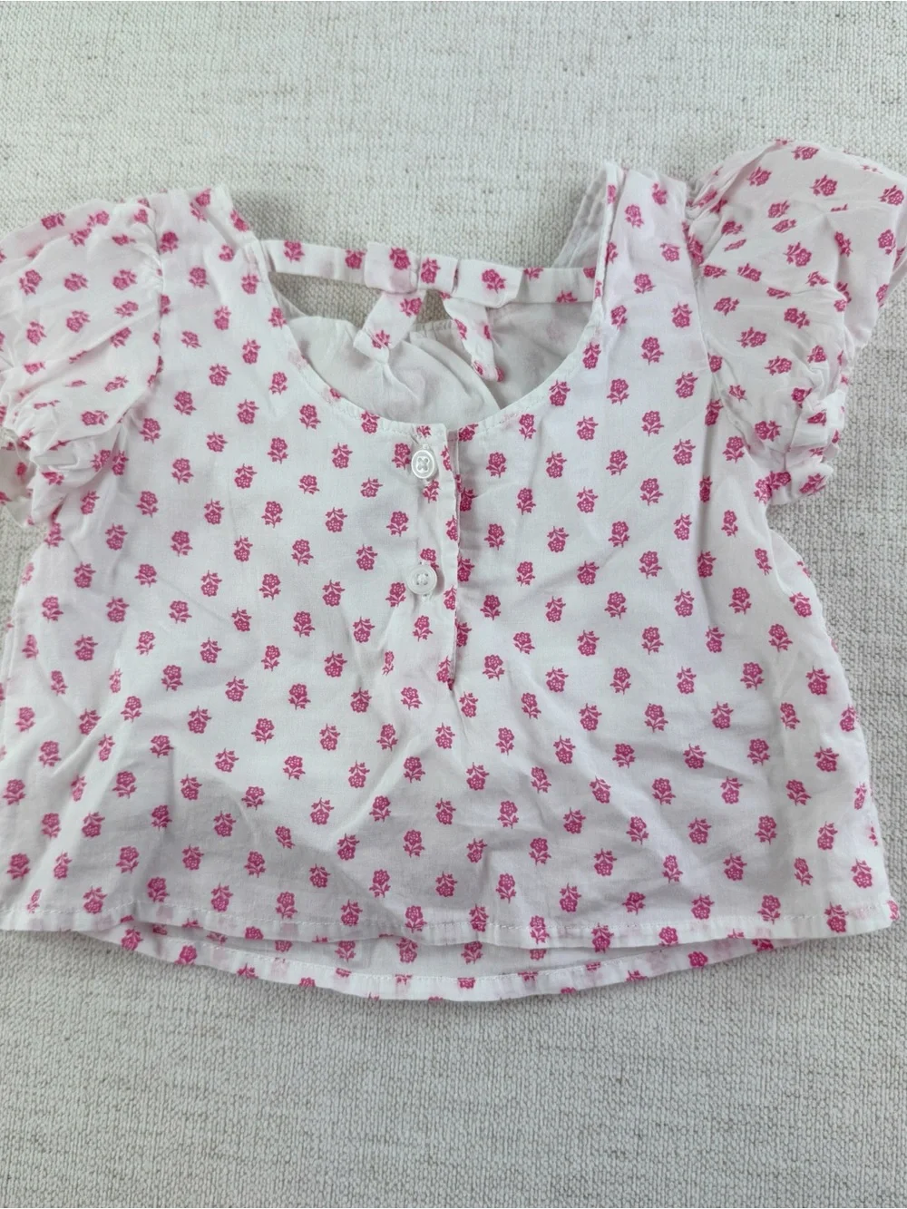 Janie and‎ Jack White Top with Pink Floral Print bow back puff sleeves baby girl